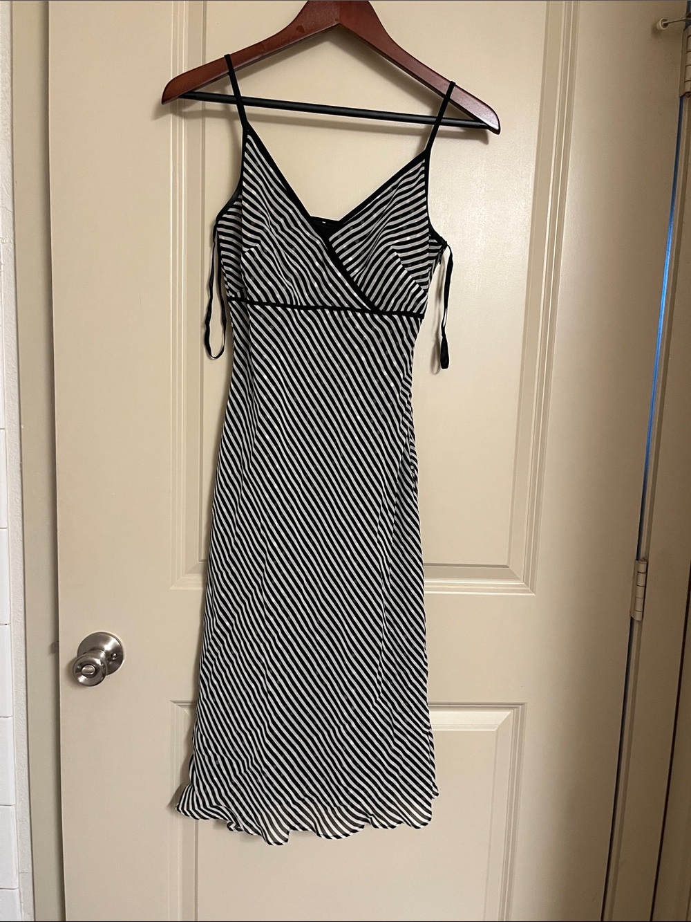 Ann Taylor Black and White Striped Slip Midi Dress